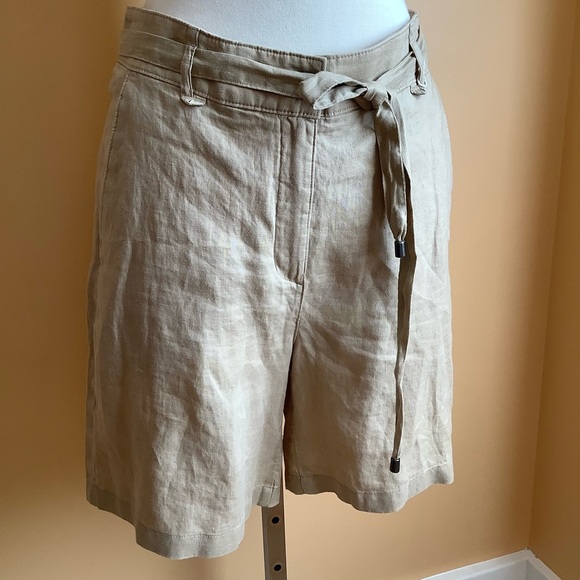 ESPRIT Tan Belted Linen Bermuda Shorts Size 6 - Picture 5 of 16